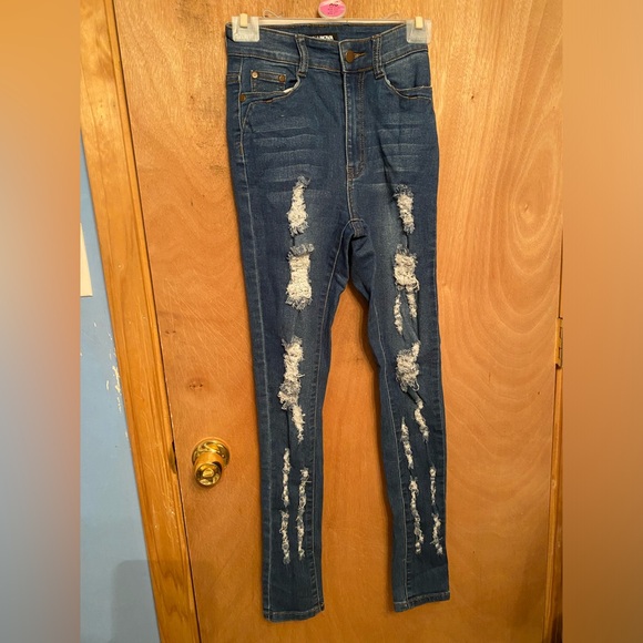 Fashion Nova Distressed Blue Jeans - Picture 2 of 12